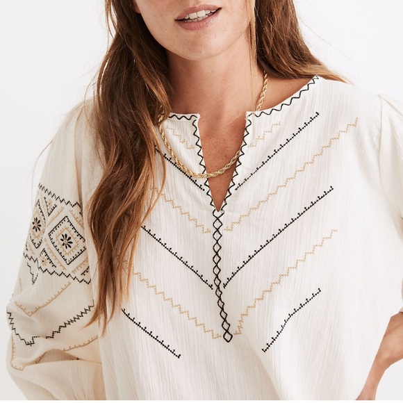 Madewell ‘Embroidered Peasant Top’ in Antique Cream - Picture 6 of 7
